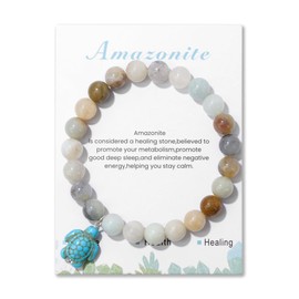 Pingyongchang Sea Turtles Stress Relief Anxiety Yoga Bracelet,Healing Crystal Stone Mantra Bracelets for Women Inspirational Bohemian Natural Beaded Birthday Holiday Beach Gifts-Amazanite