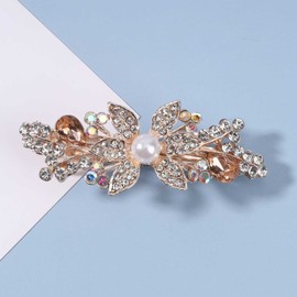 Yheakne Pearl Crystal Wedding Hair Clip Barrette Silver Rhinestone Hair Barrette Bling Bridal Headpieces Decorative Head Clip Headwear Crystal Hair Clip Comb Bride Hair Accessories for Women and Girls Gifts (Silver with champagne)