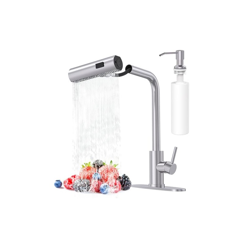 Brushed Nickel Kitchen Faucets with Pull Down Sprayer & Soap