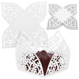 Alipis Cupcake Liners White Lace Truffle Cups Candy Box, Chocolate Paper Baking Cup Hollow-out Candy Packaging Wrapper, 50 Pcs