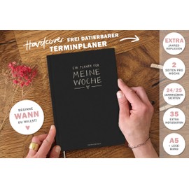 Eine der Guten Diary A5 - Good Days Calendar Undated, Hardcover Weekly Planner without Date, Diary for Flexible Starts Black White Climate Neutral FSC Paper