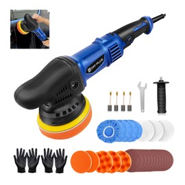 Yiyai Dual Action Polisher, 920W 5 Inch Car Home Buffer Polisher, Portable Random Orbital Polisher Waxer kit with 5+3 Sponge, Wool Cushion, 12 Sandpapers, 6 Variable Speed/2800-5800 RPM