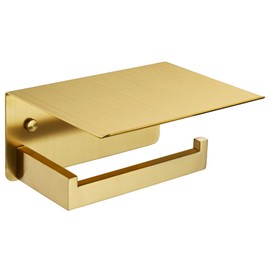 Toilet Paper Holder with Shelf, Suyar 304 Stainless Steel Wall Mount Toilet Paper Roll Holder with Phone Shelf, Brushed Gold