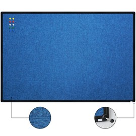 JILoffice Cork Linen Bulletin Board 36 X 24 Inch (Blue), Black Aluminum Frame Wall Mounted Board Memo Pin Board for Office Home and School