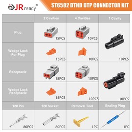 JRready ST6502 DTP DTHD Connector Kit, Deutsch Connector Kit, DTP Connectors 2 4 Pin and DTHD Connectors 1 Pin with Size 12 Stamped Contacts Deutsch Pin 12-16AWG, Removal Tools