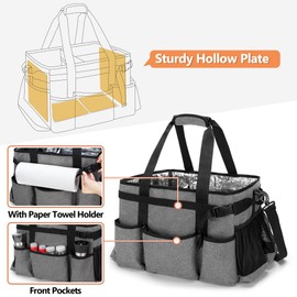 HODRANT Large Grill Utensil Caddy with Detachable Cooler, Collapsible Picnic Organizer with Paper Towel Holder for Griddle Accessories, Tailgating Accessory Basket for Outdoor Cooking Supplies, Gray