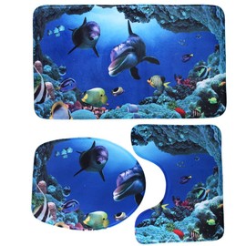 Aisaving 16 Pieces Bath Set Super Soft Bath Mat, U-Shaped Contour Mat, Shower Curtain,Toilet Seat Cover, 12 Matching Roller Shower Hooks (Style_01)