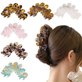 6 Pack Flower Hair Claw Clips 4 Inch Large Claw Clips for Women Big Cute Dasiy Hair Clips Tortoise Shell Leopard Print Non-Slip Hair Clips for Thick Hair Accessories for Women Girls