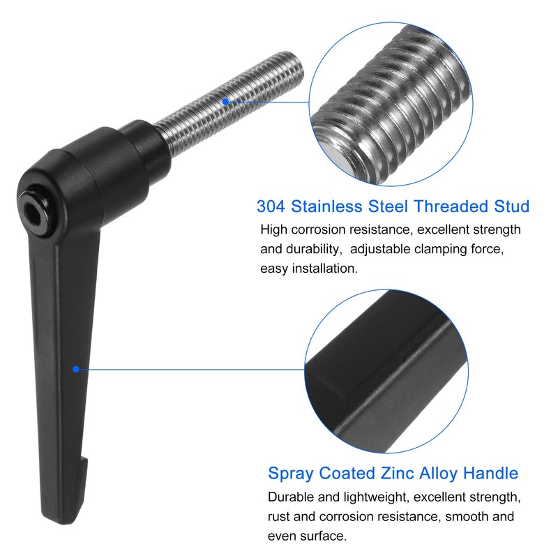 sourcing map 2pcs Clamping Lever Handles, M10 x 40mm 304