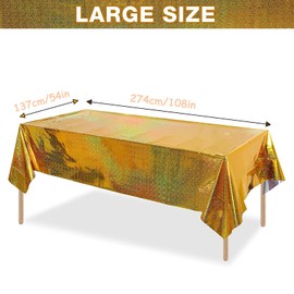 Xinfin Gold Tablecloths Disposable Party Table Covers, Shiny Rectangle Table Cloth Holographic Foil for Boys or Girl Party Wedding Birthday Decorations 54 x 108 Inch (1PCS, Gold)