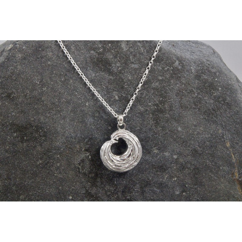 Large Wave Pendant, Sterling Silver, handmade in Cornwall