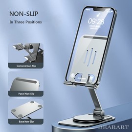 DEARART Cell Phone Stand, 360° Adjustable Phone Stand for Desk, Silver Foldable Phone Holder Fully Carried Easily, Compatible Phone Pad Tablet etc.