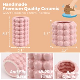 YANWE1 Bubble Vases, Set of 2 Pink Ceramic Vases, Short Vases, Ceramic Flower Vases, Unique Vases, Tall Bubble Vases for Coffe Table Decor, Decorative Vases for Living Room, Dining Table, Wedding