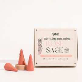 LABBI Incense Cones - 20 Natural, backflow Incense Fragrant Cones for Relaxation, Chakra Support and Meditation. Includes a Holder for Convenience. Perfect for Holidays or Daily use. (Rose Sage)