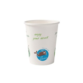 BIOZOYG Pack of 100 Coffee Cups Paper Cups 200 ml / 8 oz Diameter 80 mm White with Colourful Environmental Icons - Disposable Cups Plastic-Free - Cups from Sustainable Forestry - Coffee Cups