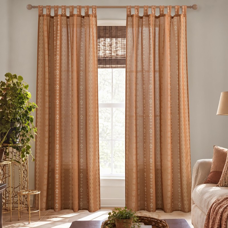 Boho Terracotta Tab Top Bohemian Curtains for Fall Living Room