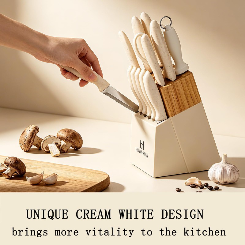 Howashin White Knife Set, 14 Pieces Kitchen Knife Set with