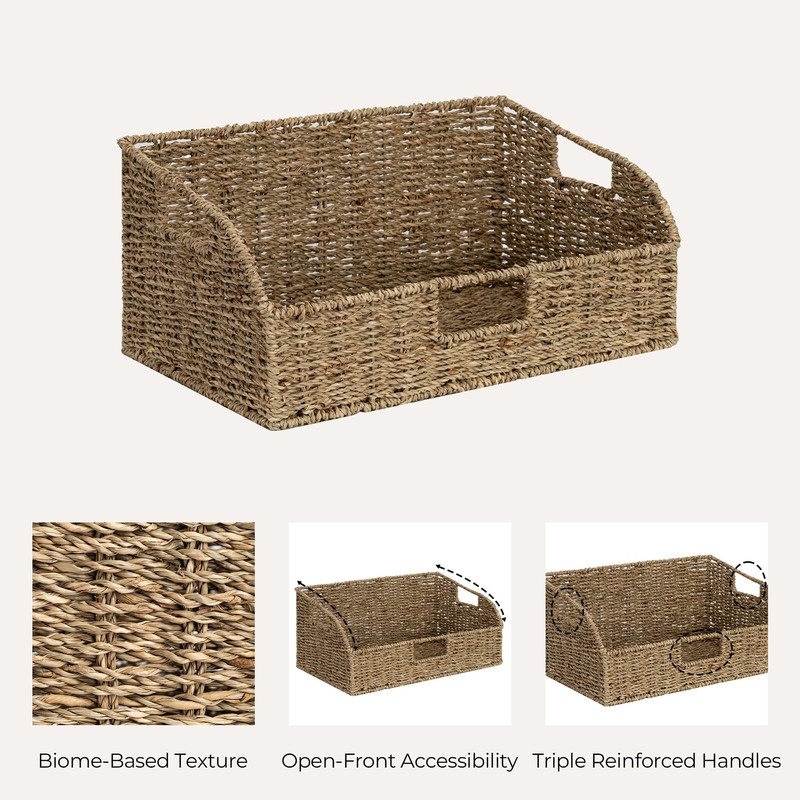StorageWorks Pantry Baskets for Organizing, Seagrass Storage Baskets for Shelves