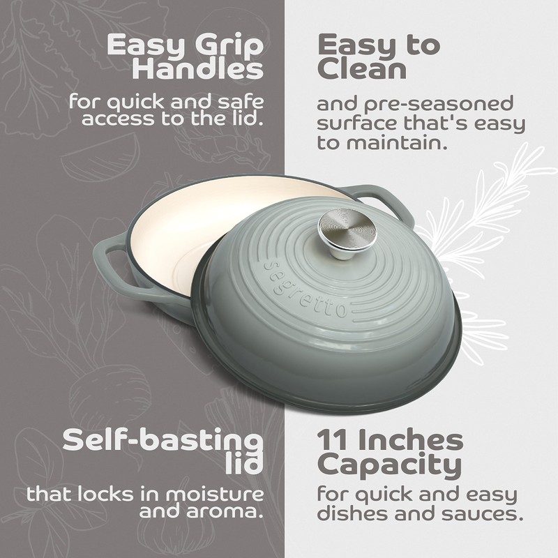 Enameled Cast Iron Bread Pan with Lid, 11” Grigio Scuro