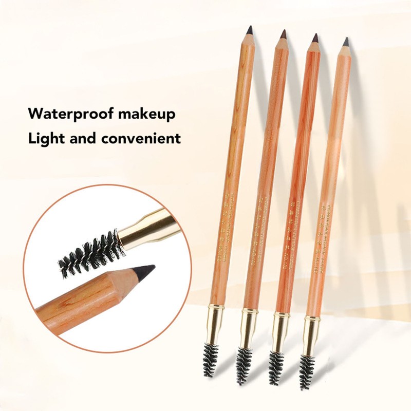 4pcs Eyebrow Pencil Double Head Eyebrow Makeup Pen Wood Handle