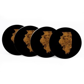 Modern Copper Illinois, Joyride Home Décor 4 Ceramic Coasters, 4-inch Circle Drink Coasters, Set of 4, Non-Slip Cork Back, Protects Surfaces, Express Your Style.