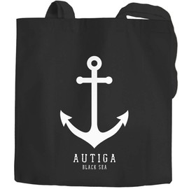 Autiga® Jute Bag Anchor Nautical Sailor Sailing Black 2 Long Handles
