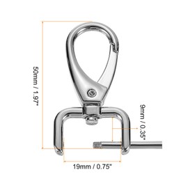 sourcing map 4Pcs Swivel Clasps Hook, 19mm(0.75 Inch) D Ring Detachable Snap Hook Metal Lobster Claw Clasp Hook with Screwdriver for Purse Keychain DIY Craft, Silver