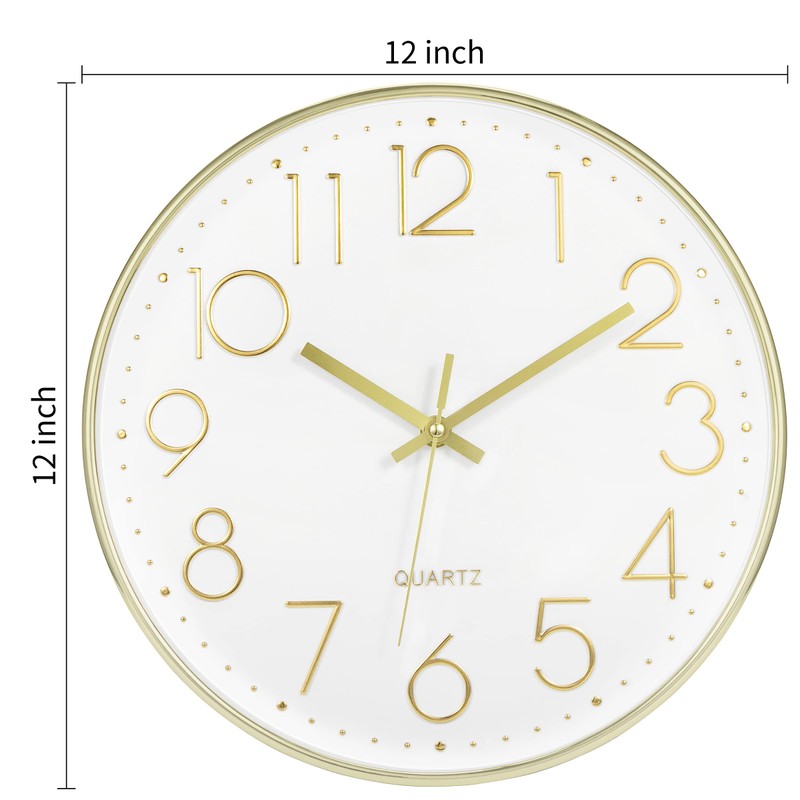 Lumuasky Gold Wall Clock 12 Inch Silent Non-Ticking Battery Operated