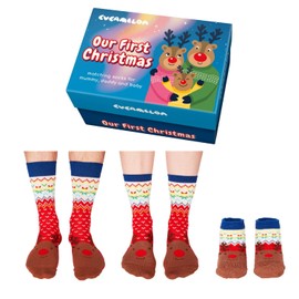 Our 1st Christmas Reindeer Cucamelon Socks for Dad, Mother & Baby (3 Pairs) - Our First Christmas Reindeer Stocking, brown