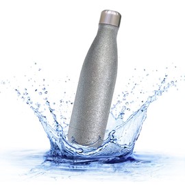 Sprengers Stainless Steel Water Bottle - Leak-proof & Thermal Insulated Water Bottle Keeps Drinks Hot or Cold for up to 18 Hours (Silver Glitter, 0.5L)