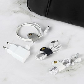 Carrotez Leather Cord Organizer, Cable Organizer for Travel, Cord Keeper, Cable Ties, Cable Straps, Cord Wraps for Charging Cords - 3 pcs (Black/White/Grey)