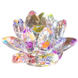 KKD Crystal Glass Figurine Colorful Lotus Flower Interior Flower Lotus Feng Shui Good Luck Suncatcher (Colorful 3.9 inches (10 cm)