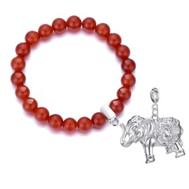 Philip Jones Carnelian Gemstone Bracelet with Elephant Charm Created with Zircondia® Crystals