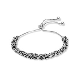 LeCalla 925 Sterling Silver Antique Byzantine Sliding Bolo Bracelet for Women