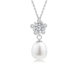 DANIEL CLIFFORD 'Nala' Women's Necklace 925 Silver Pendant Single Pearl 1 Freshwater Cultured Crystals Flower 45 cm Filigree Silver Chain Pearl Pendant Gift, Sterling Silver, Pearl