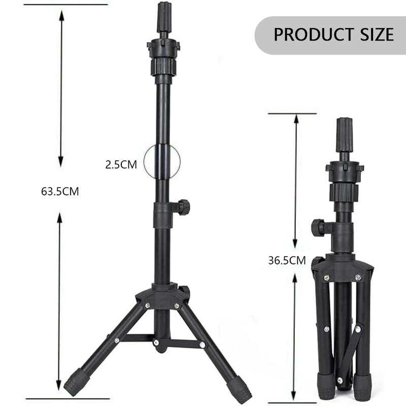 Mini Wig Tripod Stand – Adjustable Foldable Mannequin Head Holder
