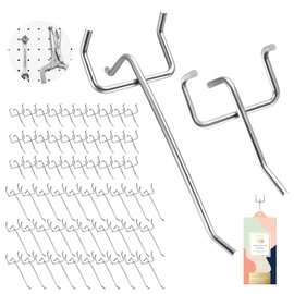 ZHENGYYUU 62 Pcs Pegboard Hooks, Stainless Steel Peg Board Hooks, 2" & 4" Metal Pegboard Shelving Hooks for Home Kitchen Garage Retail Store Display Hooks Pegboard Accessories