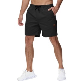 Yundobop Men's Casual 7 Inch Shorts Twill Drawstring Summer Beach Stretch Golf Shorts with Zipper Pockets Black 42