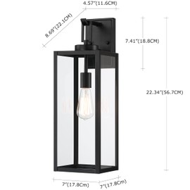 Pia Ricco 22 Inch Large Size Outdoor Wall Lantern, Exterior Waterproof Wall Light Fixture with Glass Shade, Black Porch Lights Wall Lantern for House, Garage, ETL Listed