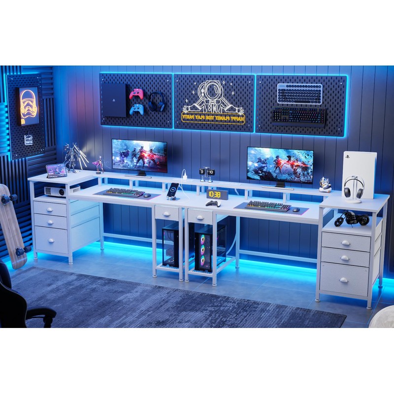 Furologee 60" White Office Computer Desk with 4 Drawers,Gaming Desk