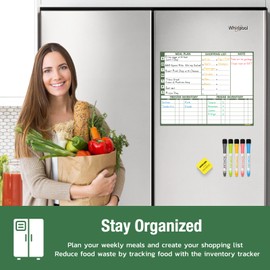 Magnetic Meal Planner Menu Board: Reusable Dry Erase Family Planning Board with Grocery List & Fridge Freezer Inventory List for Refrigerator, Dry Erase Markers and Eraser Included - 14x11 Inches
