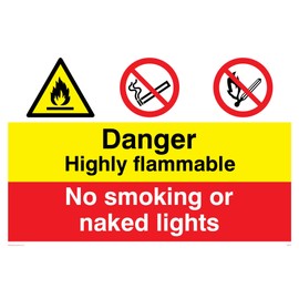 Viking Signs CN614-A4L-V "Danger Highly Flammable, No Smoking or Naked Light" Sign, Vinyl/Sticker, 300 mm H x 200 mm W