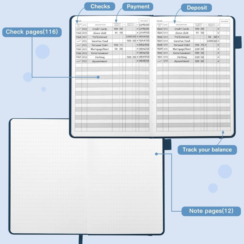 JUBTIC A5 Check Registers for Personal Checkbook, Ledger Transaction Registers