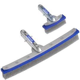 Heavy Duty Pool Brush - 5" 18" Extra-Wide Metal Brush Head with Stainless Steel Wire Bristles & Curved Edges for Cleaning Pool Tiles, Walls, Floor, Steps - No use in Vinyl Liner-Fiberglass Pool