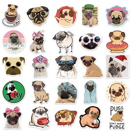 Kawaii Pug Dog Stickers, 50 Pcs Cute Shar Pei Animal Waterproof Stickers Decal for Water Bottles, Laptop, Package, Luggage, Skateboard, Guitar, Scrapbook Decorate For Kids Girls Teens (Pug)