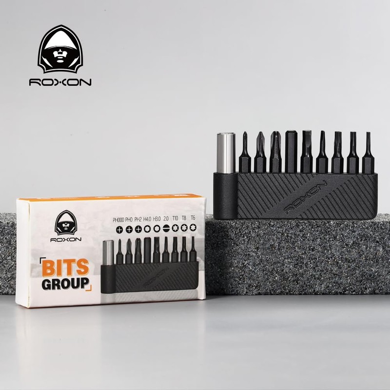 ROXON 9 Piece Bit Set with Magnetic Extended Holder for