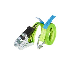 Set of 2 Ergolash lashing straps, 4 metres (4 m long), 25 mm wide, tensile force LC 400 daN, STF 100 daN, two-piece lashing straps, ratchet lashing straps with hooks in neon green, manufactured