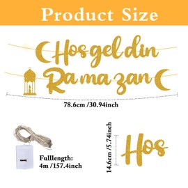 Hosgeldin Ramazan Ramadan Garland, Eid Mubarak Decoration, Ramadan Mubarak Banner, Islam Banner Decoration, Gold Glittering Ramadan Kareem Banner, Ramadan Banner Decoration for Eid Festival Party