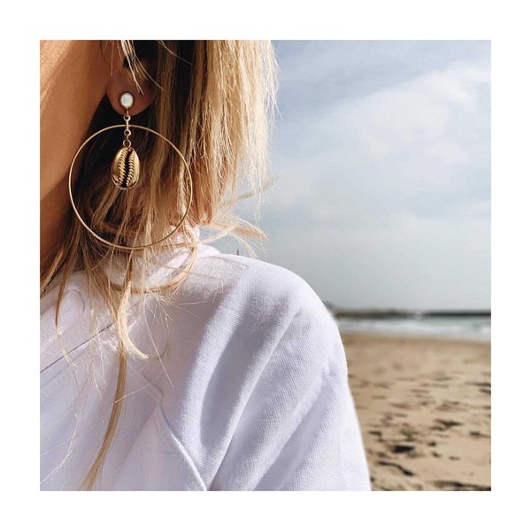 Cimenexe Large Circular Earrings Shell Earrings Tiny Starfish Earrings Gold
