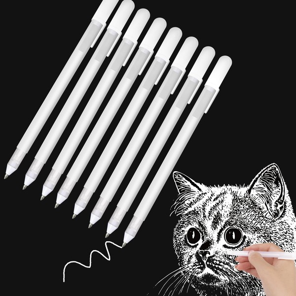 8 Pieces White Gel Pens 0.8mm Fine Point Gel Pen